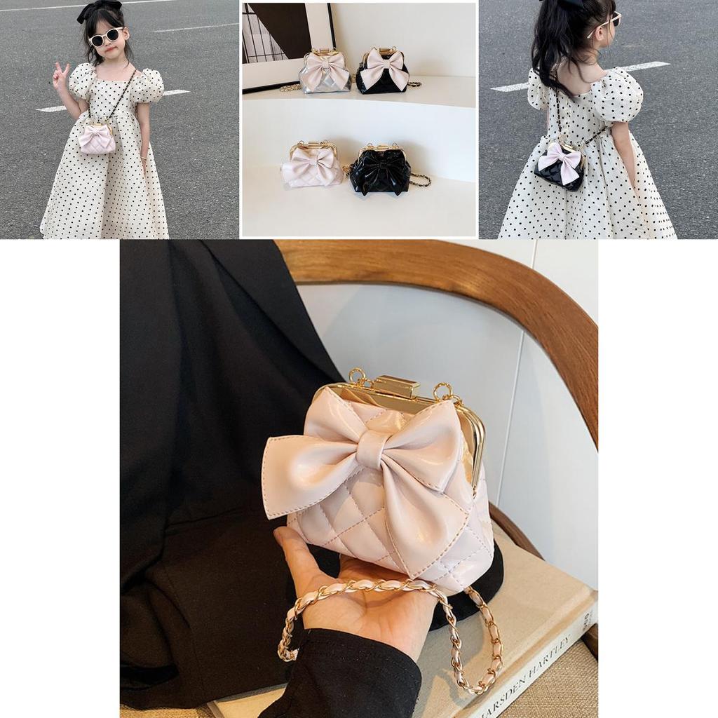 Modern Pu Leather Girls And Boys Shoulder Bag Featuring Adorable Bow And Checkered Pattern