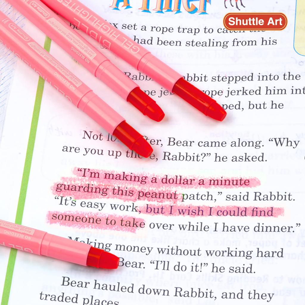 Shuttle Art Highlighter Pink Pastel Solid Fluorescent Fluorescent Retractable Gel with Clear for Marking Convenient Storage Pens, Colors, 5-Pack,