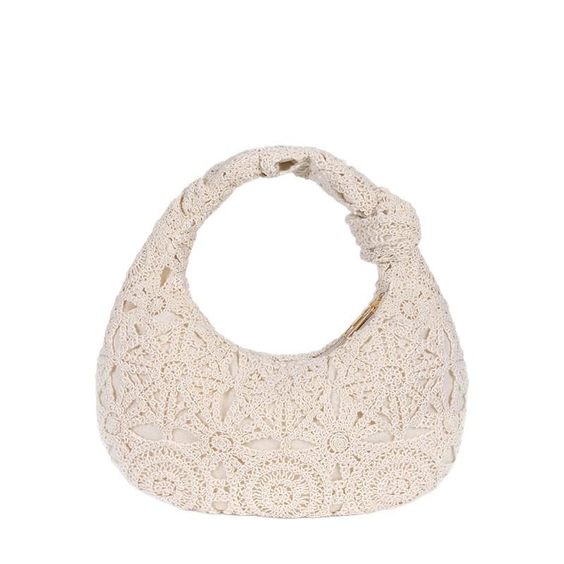 

Artistic Style Hollow Pattern Cotton Bags For Women Boho Premiun Tote Bags Casual Commuting Versatile Hook Flower Purses Holiday белый