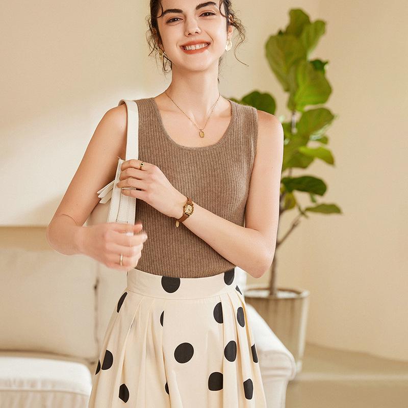 Women's Slim Fit Cashmere Ribbed Camisole - Autumn/Winter Round Neck Knit