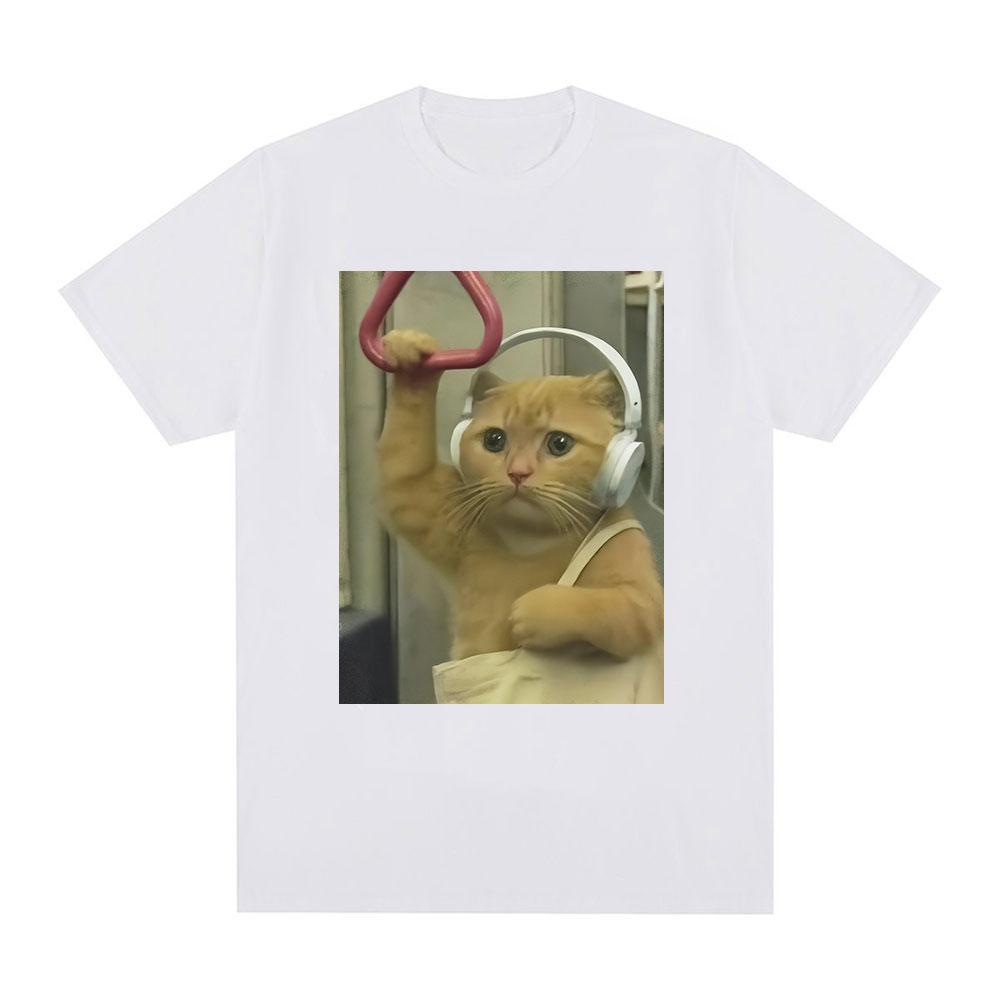 Subway Cat Meme T-shirt Gen Z Joke Stupid Brainrot Cat Lover Gift T-shirts Funny Kitty Cool Cotton Short Sleeve T-Shirts Unisex