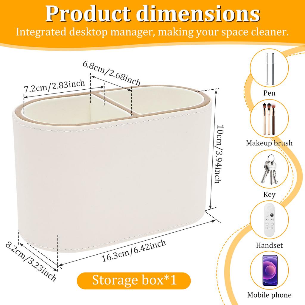 Pen Holder PU Leather Desktop Organizer Caddy with 2 Compartments Multifunctional Remote Control Holder for Home School Office