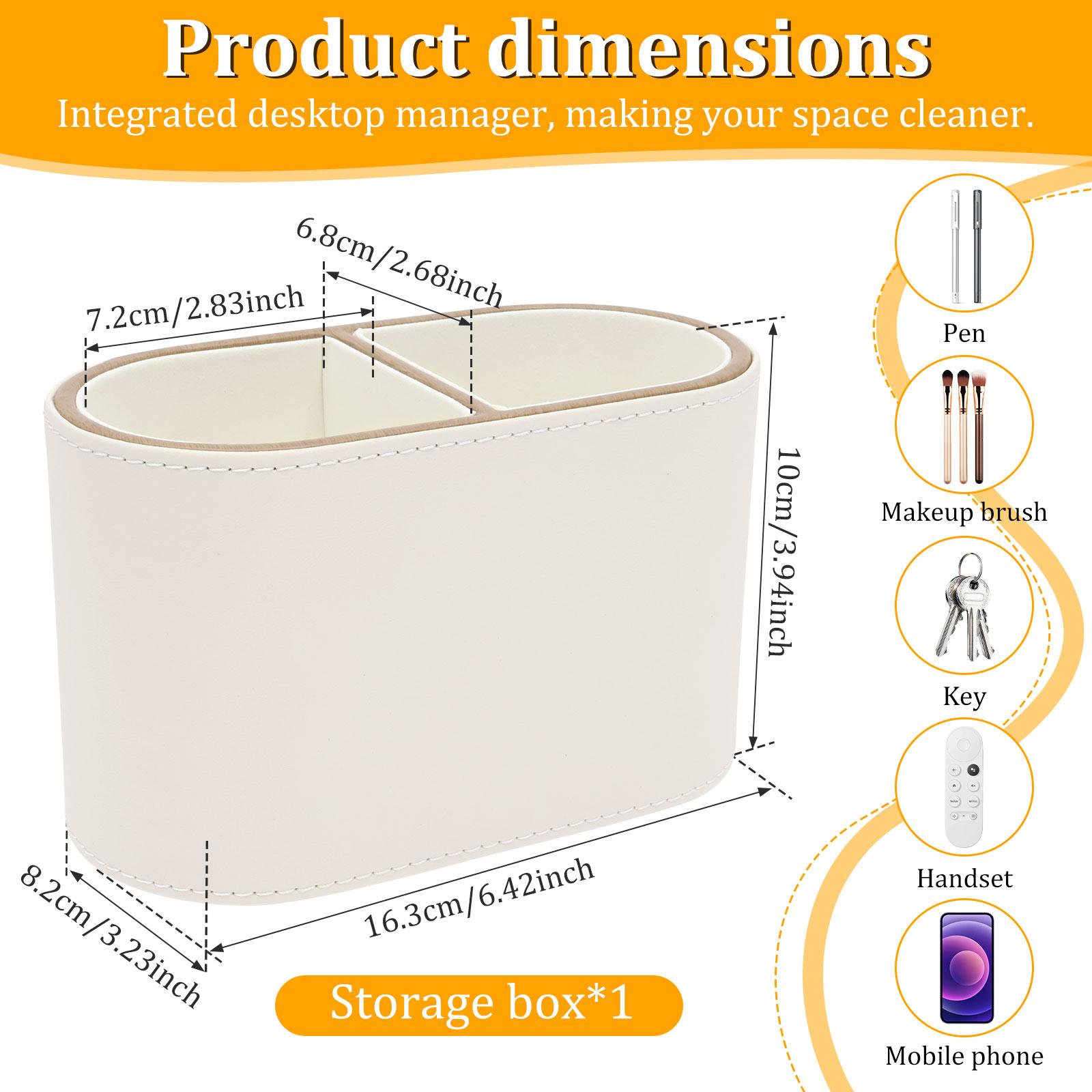 PU Leather Pen Holder 2 Compartment Multifunctional Remote Control Holder for Home School Office  Desk Stationery Organzier