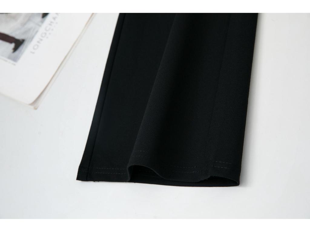 Spring/Autumn Women's High Waist Bell Bottom Knit Pants - Black, Plus Size, Slimming, Fashionable, Loose Fit