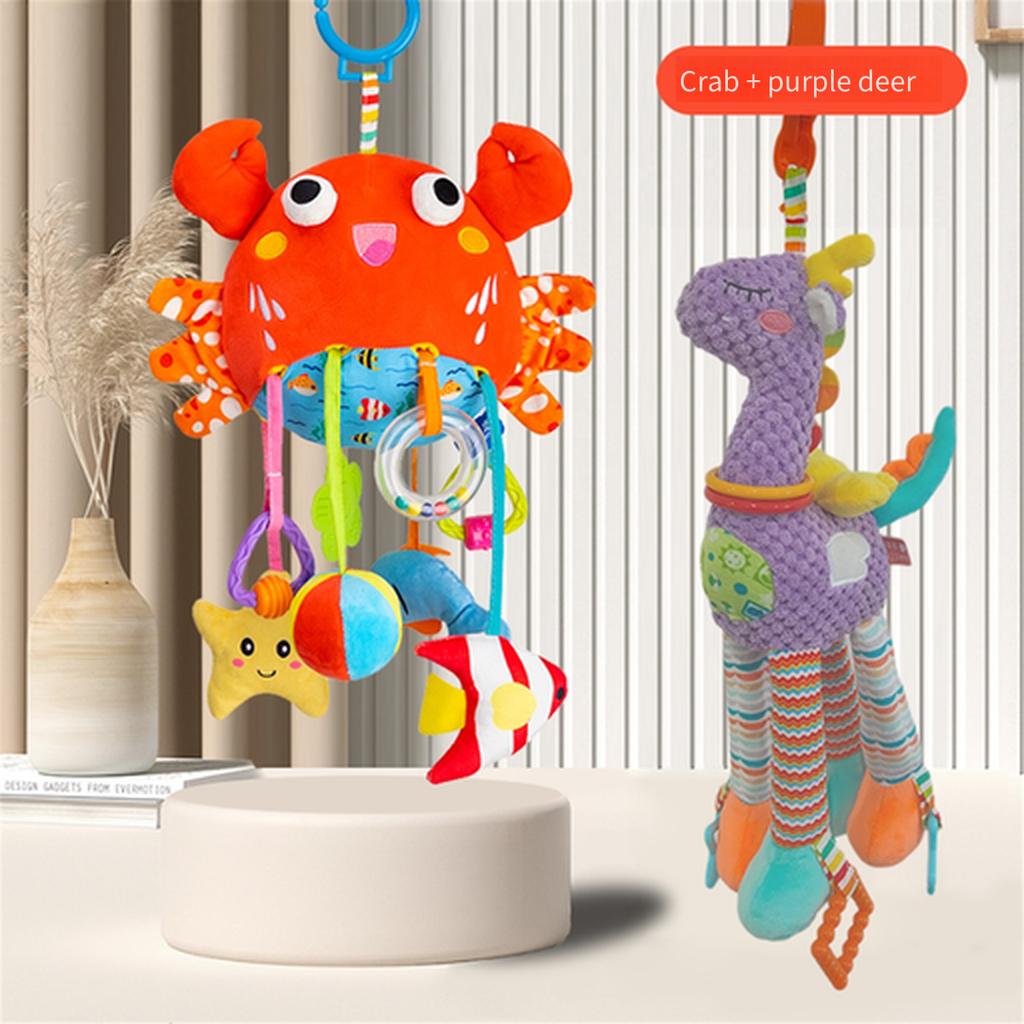 Pull String Baby Rattle Toy, Stroller Hanging Pendant, Sensory Grasp Training Toy, Car Seat Hanging Soothing Toy for Newborn Infant 0‑12 Months