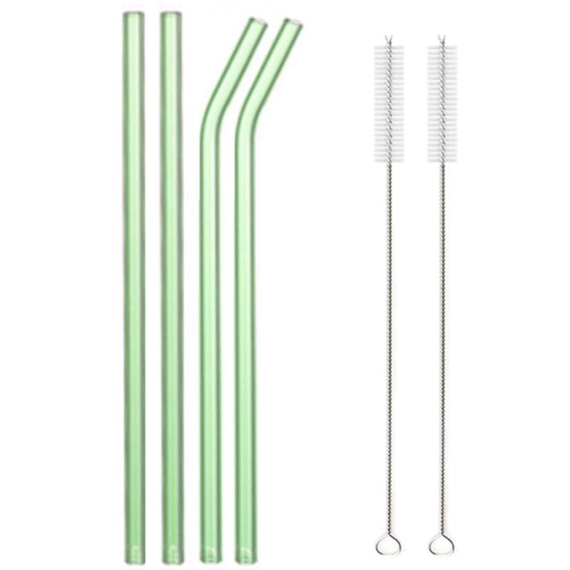 

4 шт. Зеленые/Розовые Многоразовые Стеклянные Соломинки Термостойкие Прямая Трубка Изогнутая Трубка Экологичные Соломинки для Молочного Чая Сока Кофе Напитков с зелёный