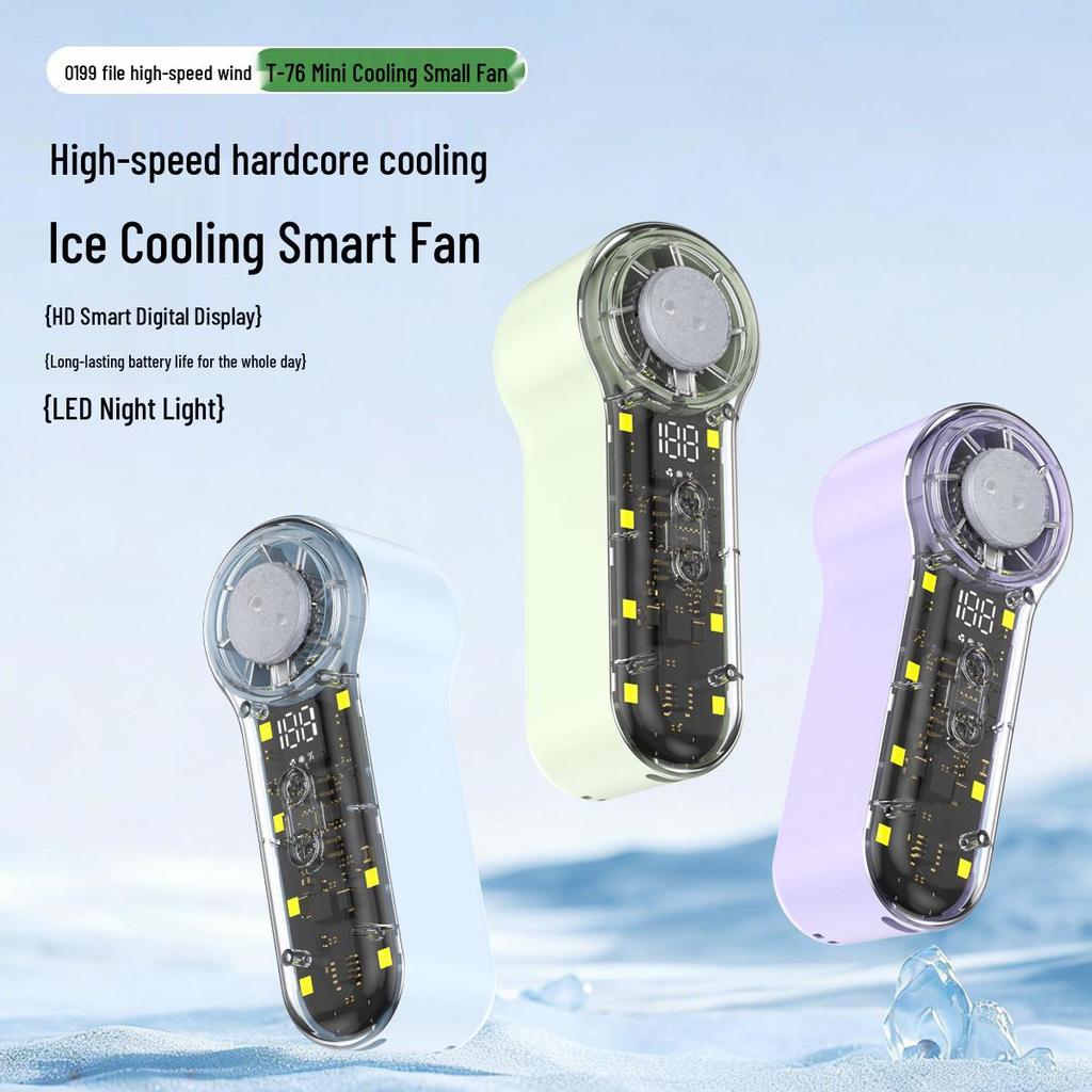 T76 Turbo Handheld Fan: USB Rechargeable, 199 Speeds, Portable Cooling with Ice Pack