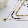 Women's Luxurious Layered Necklace with Black Bead and Sun Pendant – Versatile Three-Layer Design