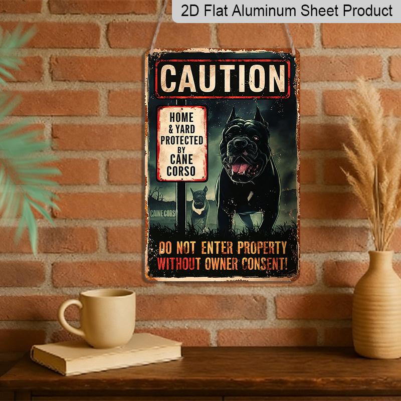 Piatto 2D, 1 pz. Cartello Vintage Cane Corso - Alluminio Metallico 12x8 Pollici "Protetto Dal Mastino Napoletano" Cartello di Avvertimento per Cani, / Decorazione da Parete per Esterni per la Casa