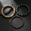 Multi-layer Stacked Bracelet Set, Retro Men's African Turquoise Wood Bead Bracelet.