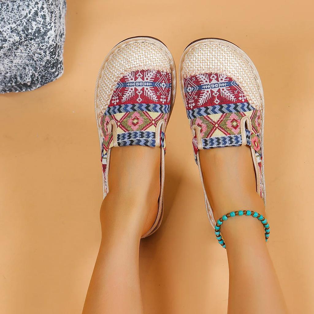 Women's Colorful Geometric Print Shoes, Soft Sole Lightweight Slip On Casual Shoes, Half Drag Daily Comfy Mules