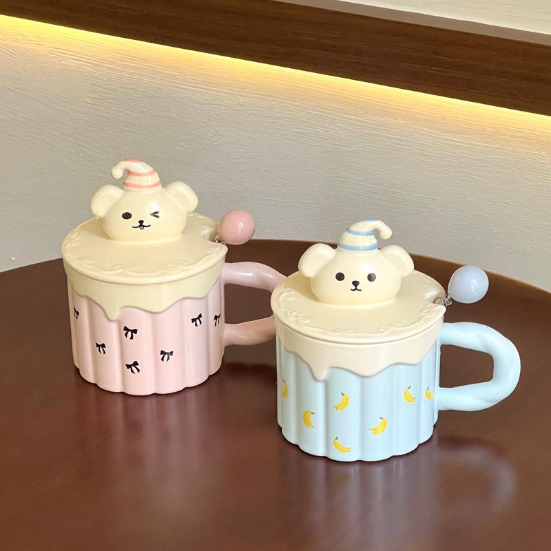 Cute girl high value bear mug office ceramic mug with lid birthday gift home couple cup