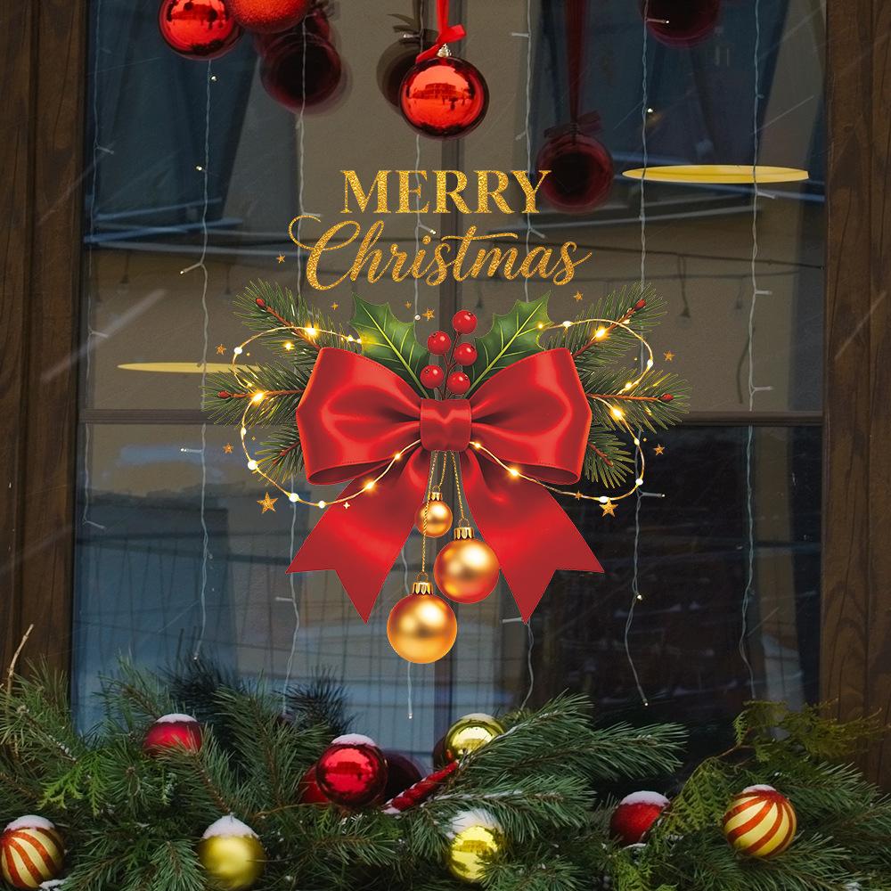 Christmas Painted Bow Bell Chime Decorative Window Decoration for Outdoor Balcony Glass Window Stickers