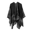 Women's Black & Grey Ethnic Jacquard Shawl with Tassels - Autumn/Winter Warm Travel Cape