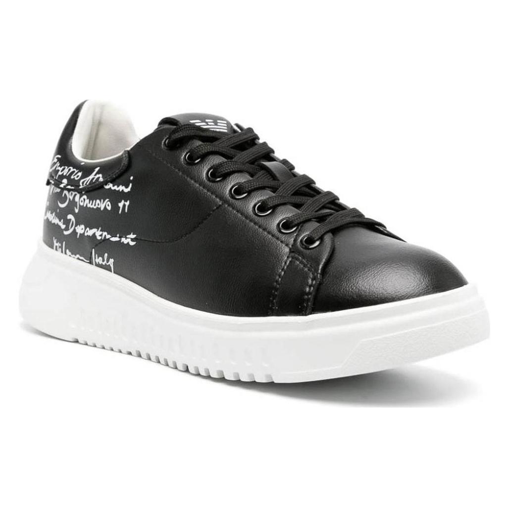 Emporio Armani Leather Round Toe Thick Sole Lace-Up Low Top Sneakers Women sneakers Black X3X024XN894A120