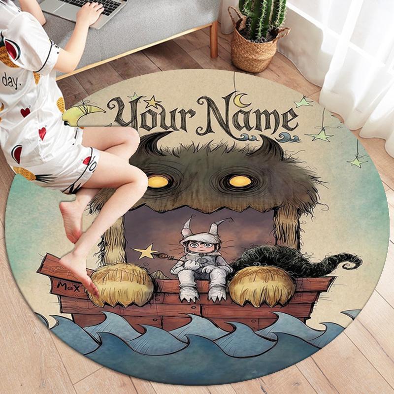 Moonlit Voyage Custom Name Round Area Rug Carpet Rug For Living Room Bedroom Sofa Playroom Decor Nonslip Floor Mat