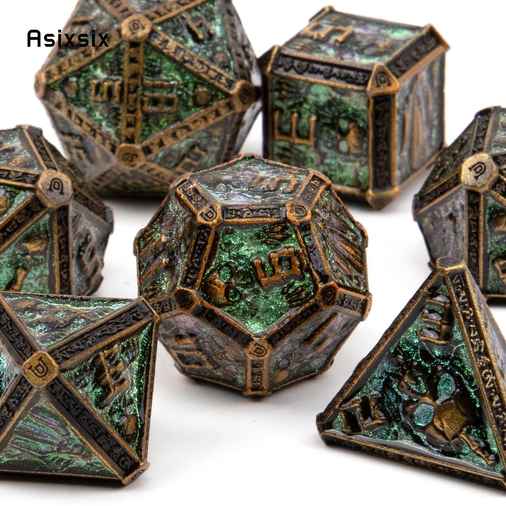 7 Pcs Copper Green Skull Metal Dice Solid Metal Polyhedral Dice Set Suitable for Role-Playing RPG  Board Game Card Game