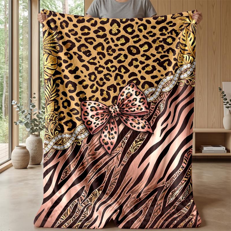 Leopard and Zebra Elegance 2 Theme Blanket Lightweight Warm Flannel Blanket Decorative Throw Blanket for Home Decoration