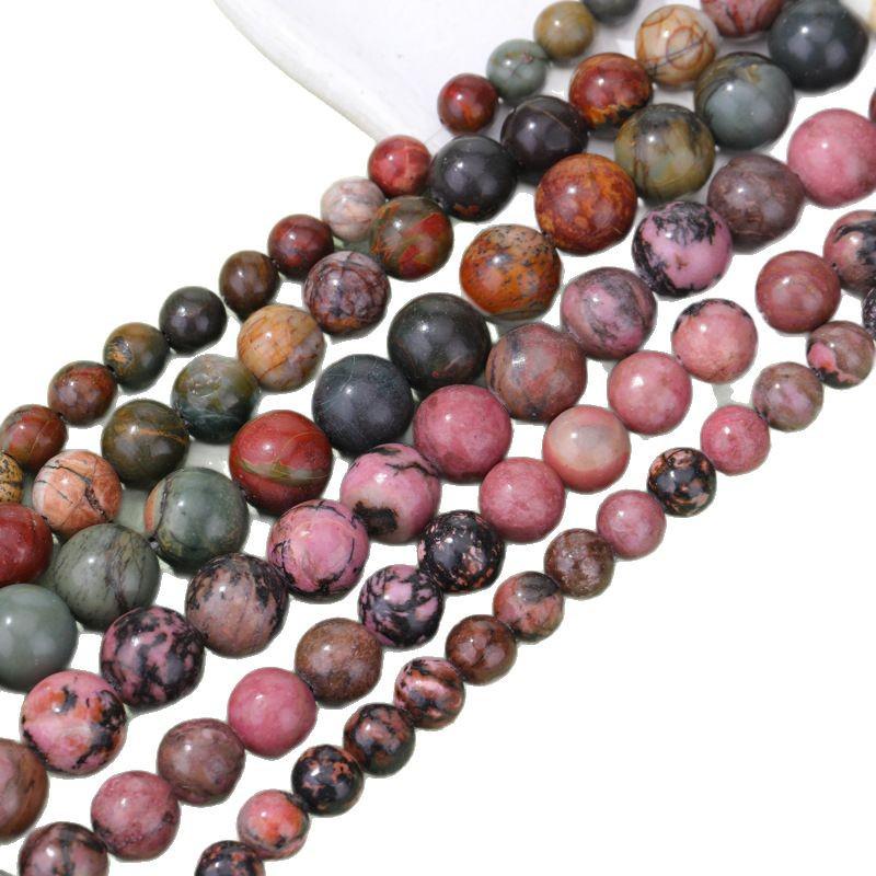 Black Line Rhodochrosite Picasso Red Turquoise Beads for DIY Bracelets, Bangles, Necklaces - Round Loose Accessories