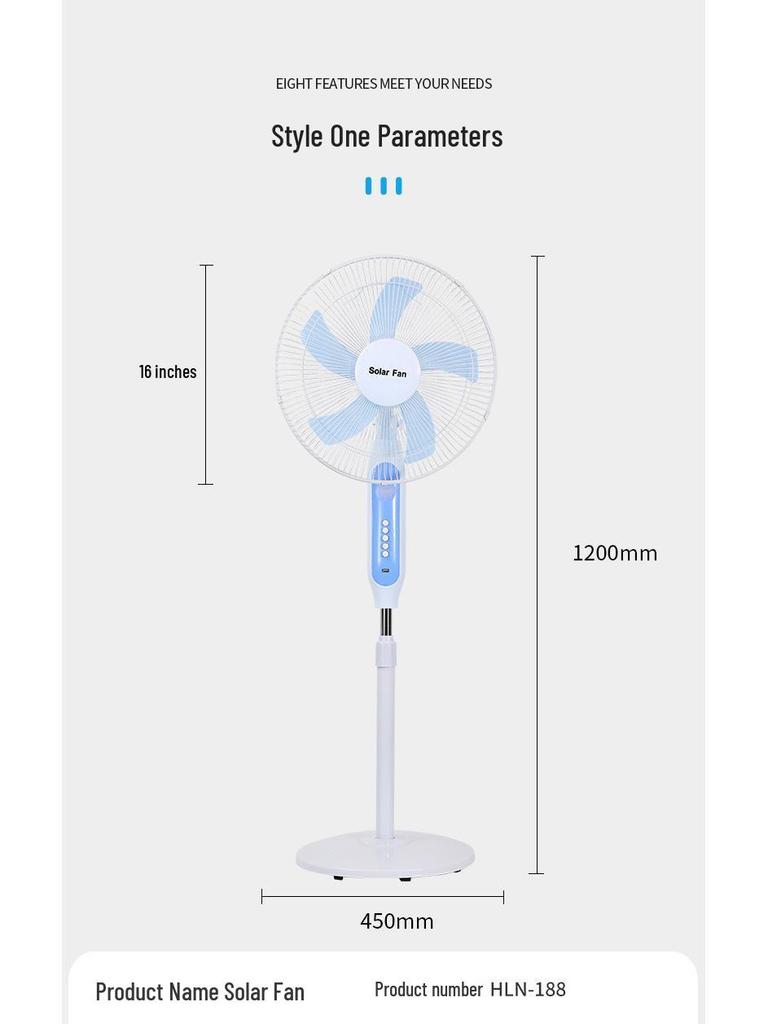 HuiXiang Dual-Use 16-inch Remote-Control Solar Charging Fan - Best-Selling Model in Southeast Asia