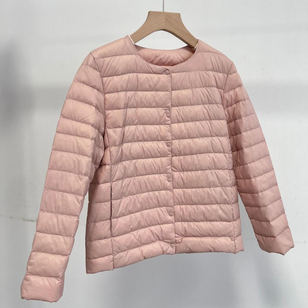 Light Down Jacket Women's Autumn and Winter White Duck Down Round Neck with Two V-neck Warm Jacket Down Liner