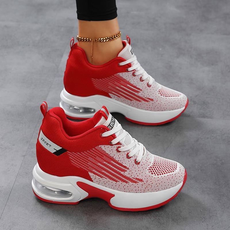 Women's Air Cushion Sneakers Fashion Breathable Mesh Casual Sports Shoes Non-slip Knitted Walking Footwear Height-increasing