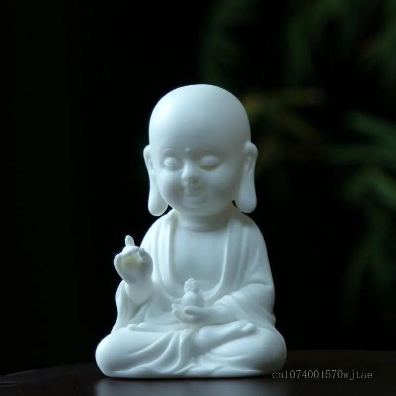 Ceramic Crafts Small Figurine For Home Living Room, White Porcelain Guanyin Tathagata Ksitigarbha Bodhisattva Buddha Statue, 1pc