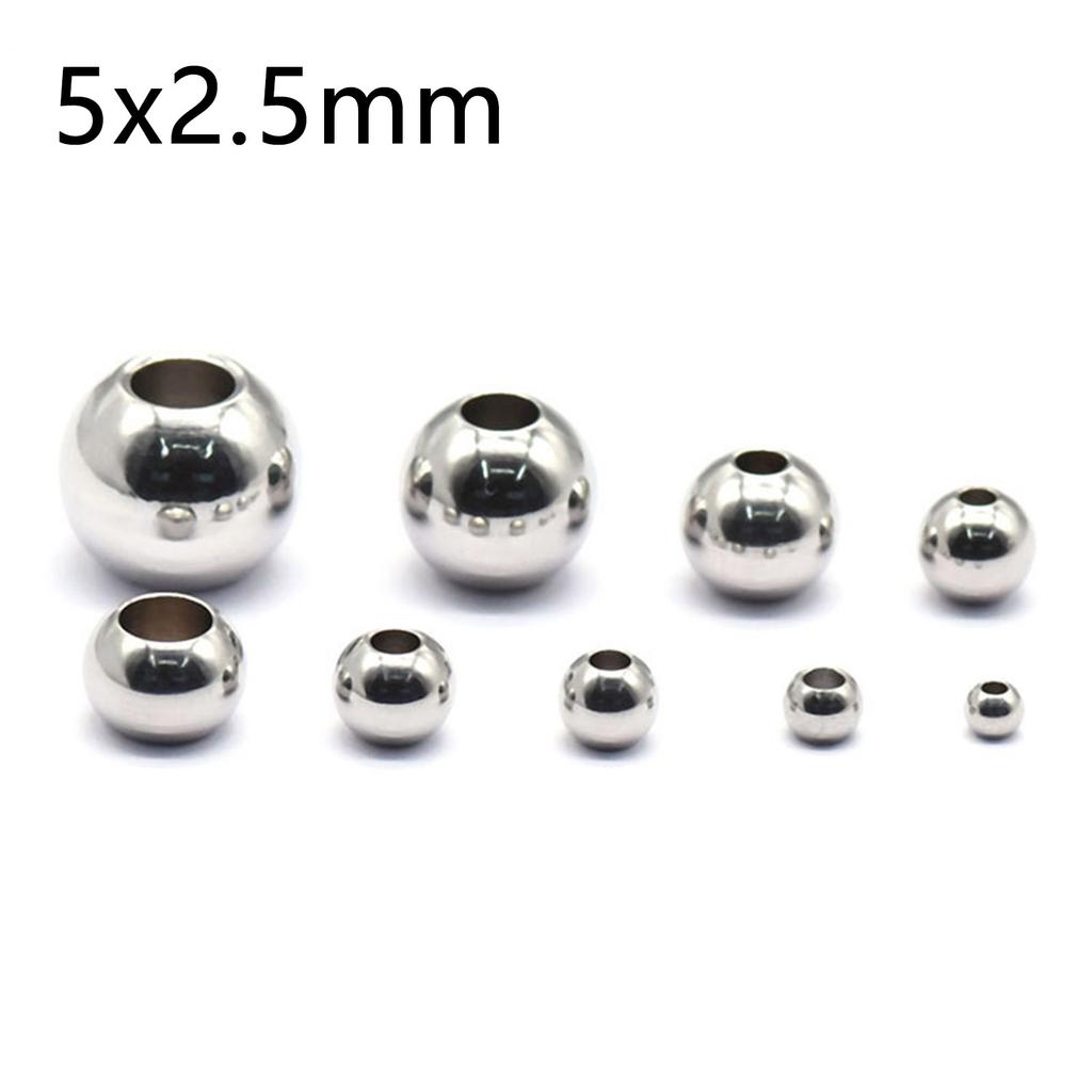 50 Piece 304 Stainless Steel Loose Spacer Beads Charms Silver Color Round Ball Beads For Jewelry Making Diy Necklace Findings