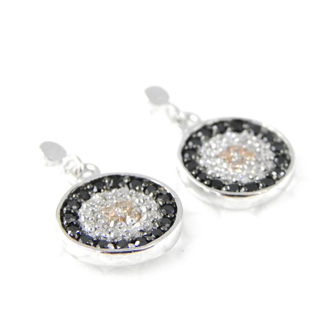 Les Trésors De Lily [H0354] - Silver Earrings 'Déesse' Amber Black