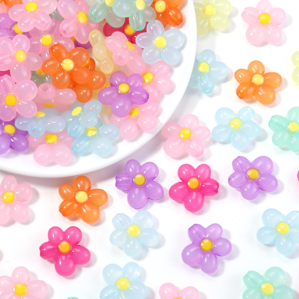 20pcs 20.5x21mm Flower Acrylic Beads Colorful Five Petals Flower Loose Beads For Jewelry Making DIY Bracelet Earrings Keychain