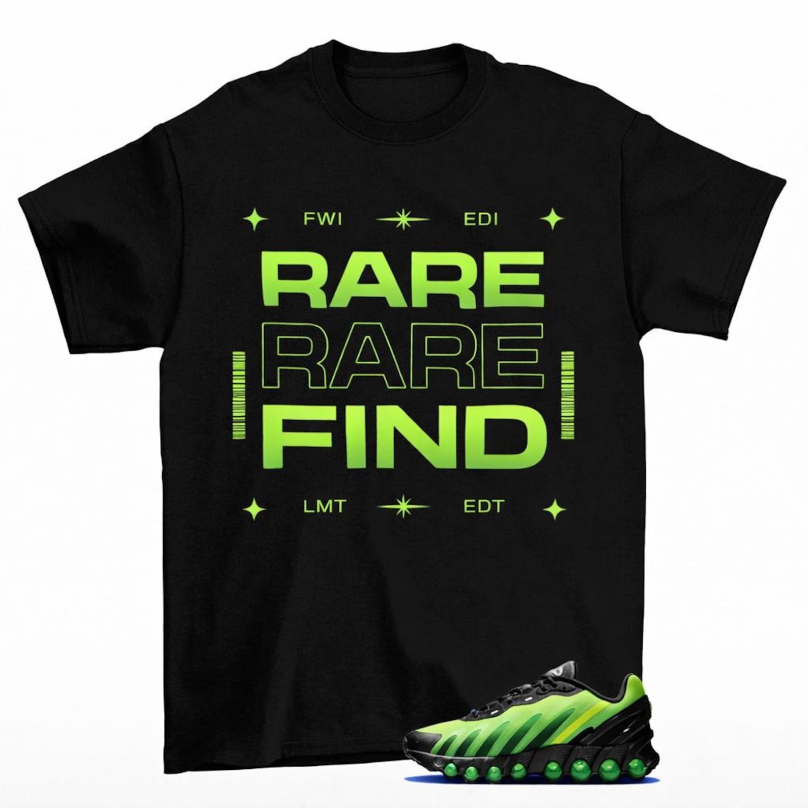 Rare Find Neon Green Graphic T-Shirt – Streetwear Sneaker Match Tee, Futuristic Bold Typography Shirt M