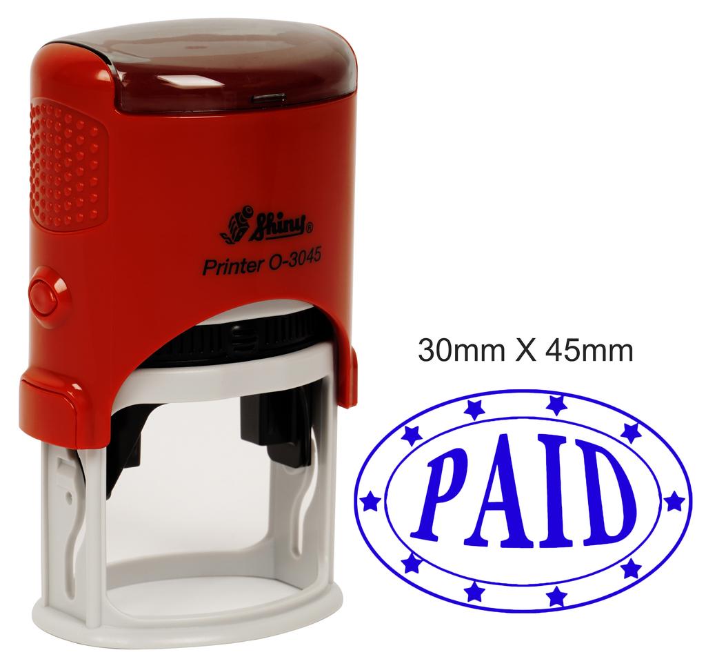 PAID Oval Rubber Stamp Office Stationary 30 x 45mm Self Inking Shiny Rubber