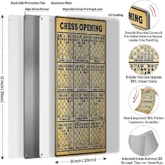 Metal Tin Sign Poster for Game Room Chess Players Decor 8x12 Inch