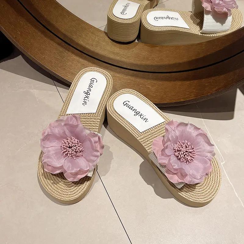 Fashion Medium Heel Flowers Women's Slippers and Ladies Sandals 2025 Trend Designer Luxury Shoes Top Designs Chic Elegant Casual Slides