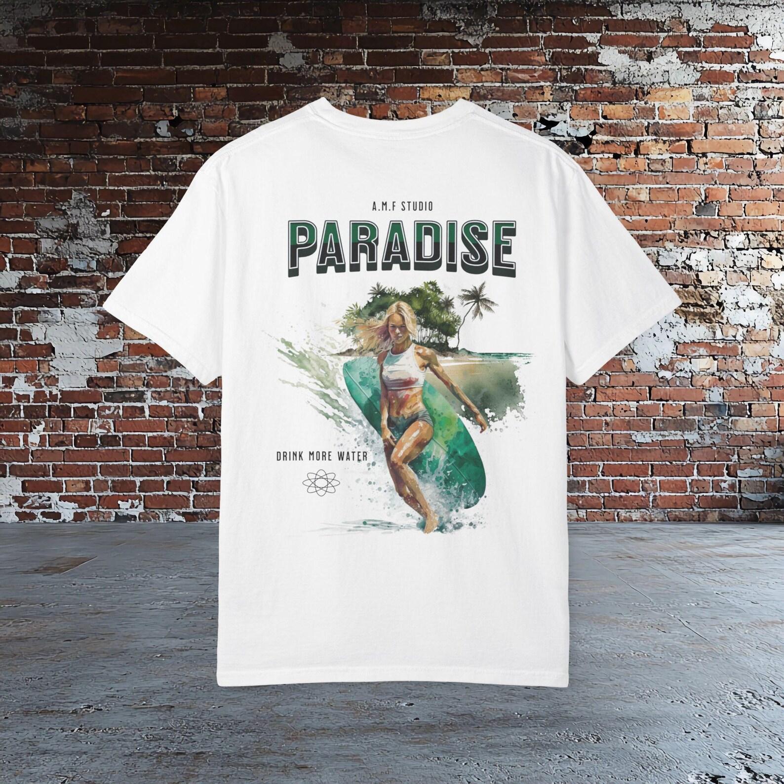 Surfer Girl Paradise T shirt | Tropical Surf Graphic Tee | Beach Vacation T shirt | Summer Surf Shirt| Coastal Aesthetic Tee A.M.F STUDIO 4XL