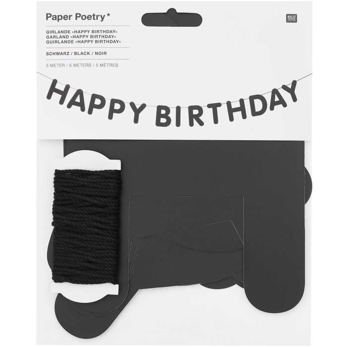 Guirlande - RICO DESIGN - Happy Birthday - Noir - 5 m - Lettres 16 cm