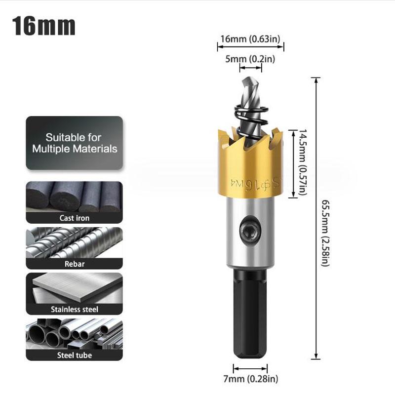 

Комплект биметаллических кольцевых пил HSS со сверлами для резки металла, нержавеющей стали, железа и дерева, кольцевая пила 16mm золотой