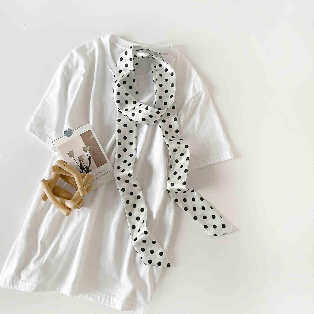 Verlängerter Polka Dot Kleiner Langer Schal, Einfacher Und Vielseitiger Seidenschal Hals, Kleiner Quadratischer Schal, Schlanker Und Schmaler Seidenschal Damen Gebundene Tasche