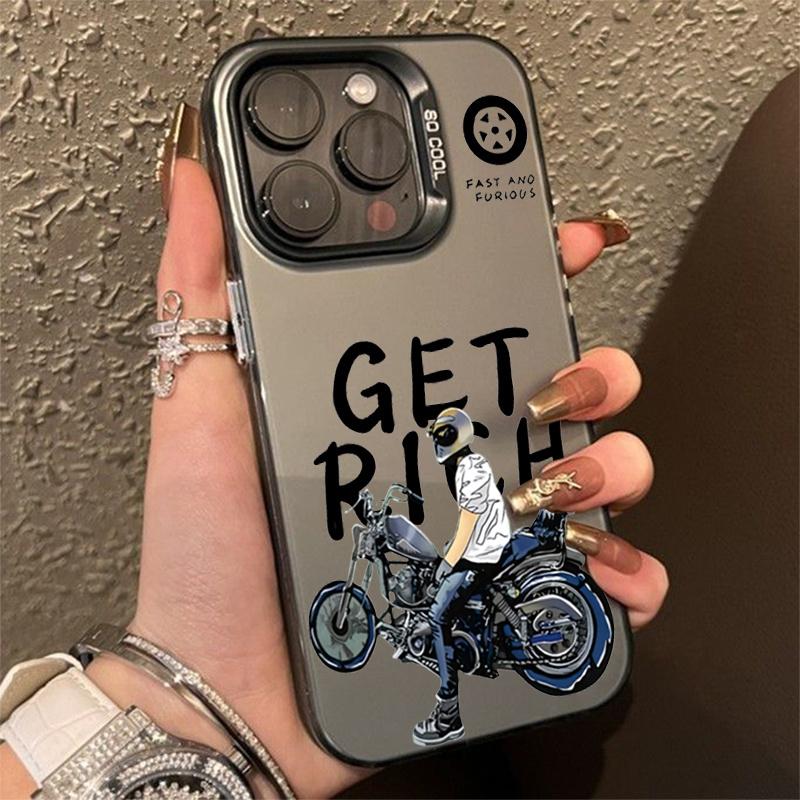 Case For iPhone 14 Motorcycle Pattern Laser Phone Case For iPhone 15 13 12 11 Pro Max X XR XS 7 8 Plus Plating Matte Back Cover