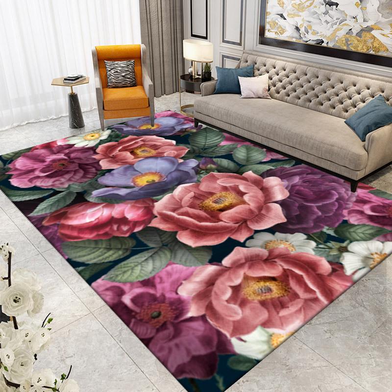 WTEMPO Retro Living Room Carpet  French Medieval Style Sofa Floor Mat Bedroom Bedside Carpet