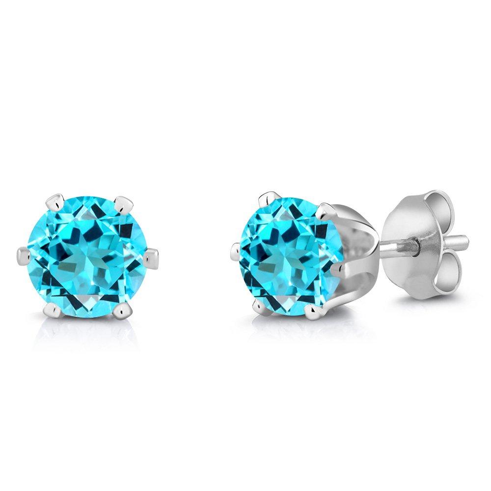 

[Gem Stone King] 2 Carat Natural Swiss Blue Topaz Earrings for Women, Brass with Silver Plating, Hypoallergenic, November Birthstone, Birthday Gift