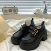 Fashion 2025Autumn Double Buckle Lolita High Heel Chunky Heel Women's Mary Jane Shoes Increase Height British Thick Bottom Leather Shoes