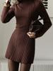 New Long Sleeve Bodycon Knit Dress with High Neck, Solid Color, Elegant