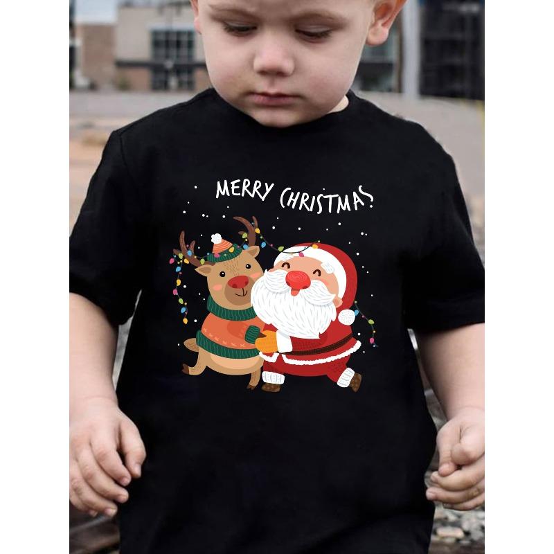 Summer Fashion Short-Sleeve Shirt for Boys with a Merry Christmas Design And Cartoon Print Perfect for Outdoor Casual Wear