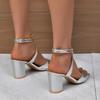Size 35-43 Gold/Silver Womens Sandals Summer New Square Head Sexy Peep Toe Buckle Strap Slingback Thick High Heel Banquet Shoes