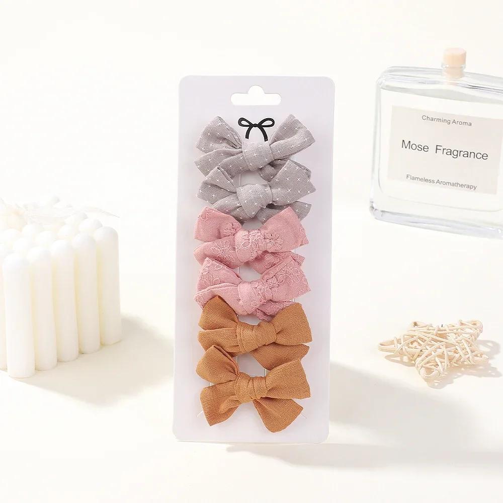 

6 шт./набор Мини Бант Детский Однотонный Бантик Заколки для Волос Девочка Хлопковый Принт Полая Заколка Детская Милая Заколка Детские Аксессуары для Волос