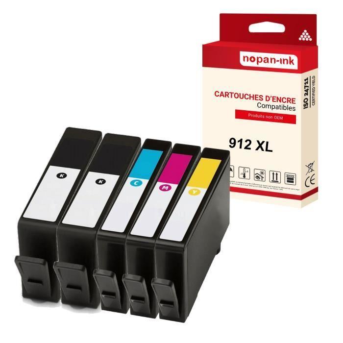 NOPAN-INK - x5 Cartouche compatible pour 912 XL 912XL Noir x2 + Cyan + Magenta + Yellow pour OfficeJet 8010 All-in-One 8012 8014 801