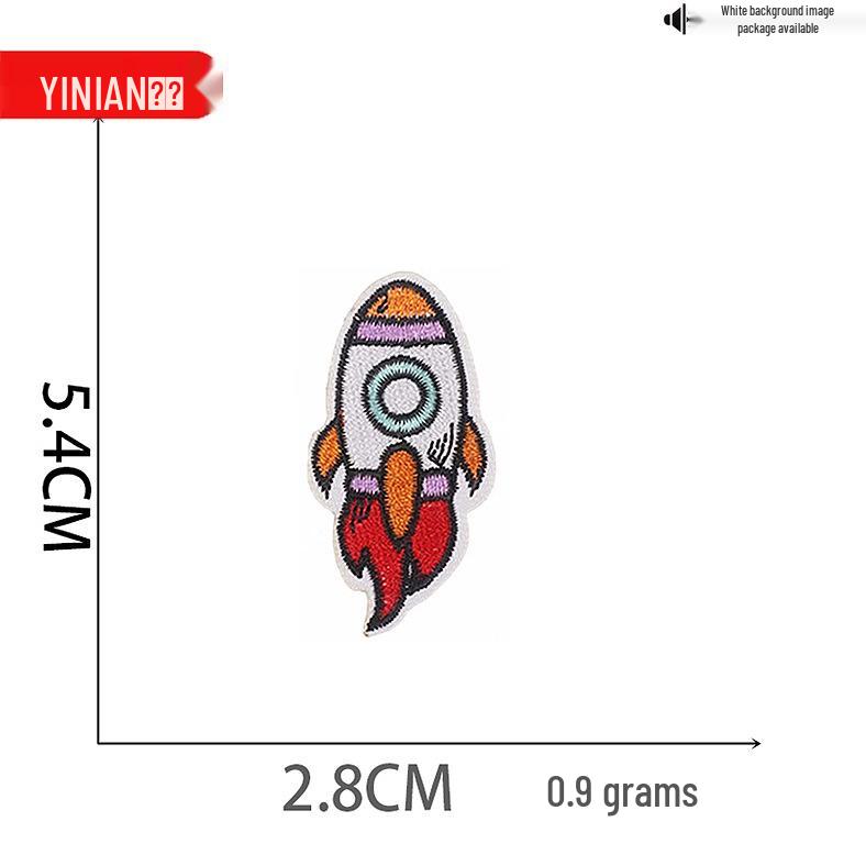 Yi Nian Astronaut Cartoon Embroidery Patch Set: Rocket, Planet, and Badge Decorations.