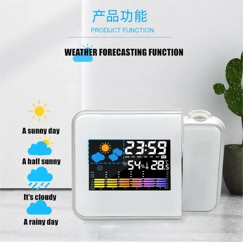 Color LCD Digital Projection Alarm Clock Temperature Thermometer Humidity Hygrometer Desk LED Time Projector Calendar