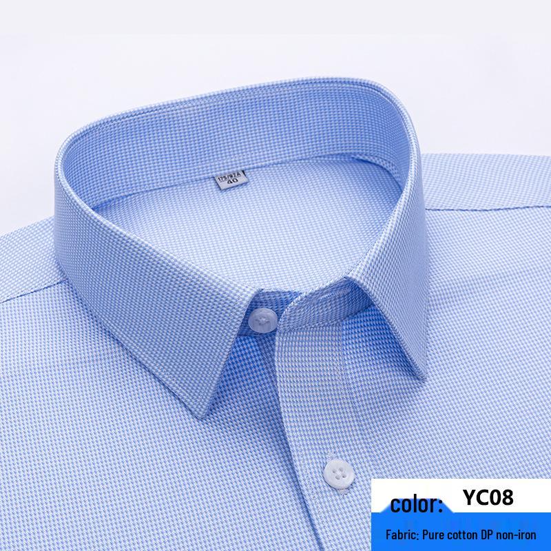 2026 Spring Men's Non-Iron Double-Ply Pure Cotton Long-Sleeve Formal Shirt
